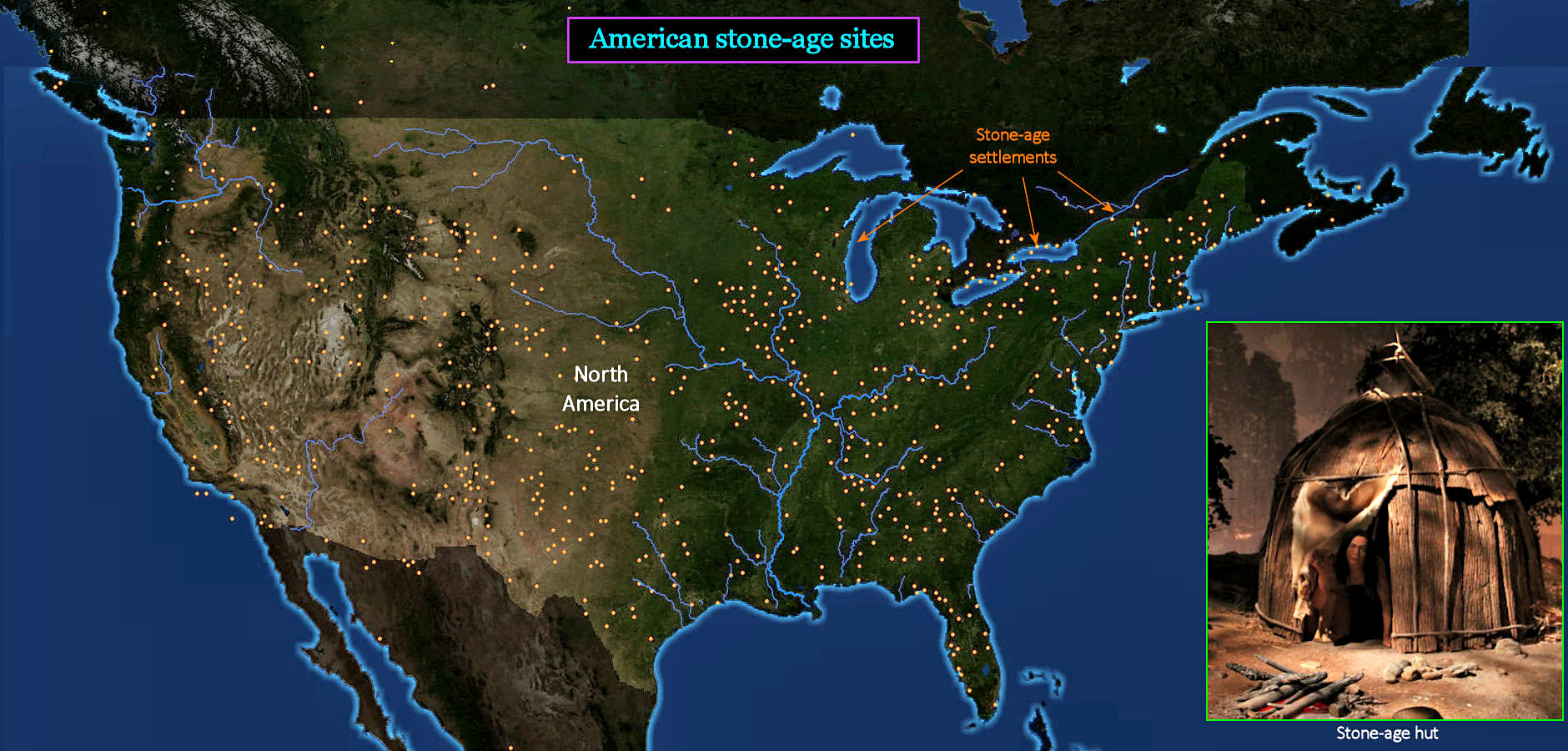 American stone-age sites, map